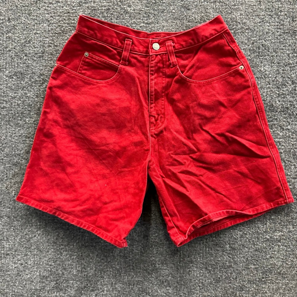 Memphis Denim Shorts Womens Size 9/10 Red High Waisted Cotton Casual Retro